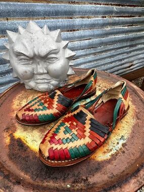 Vintage Mexican Huarache Woven Leather Flats Colorful Size 5 MX Women’s 7